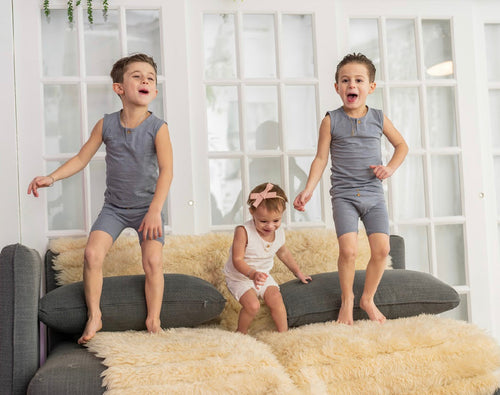 Pewter Button Tank Short Set