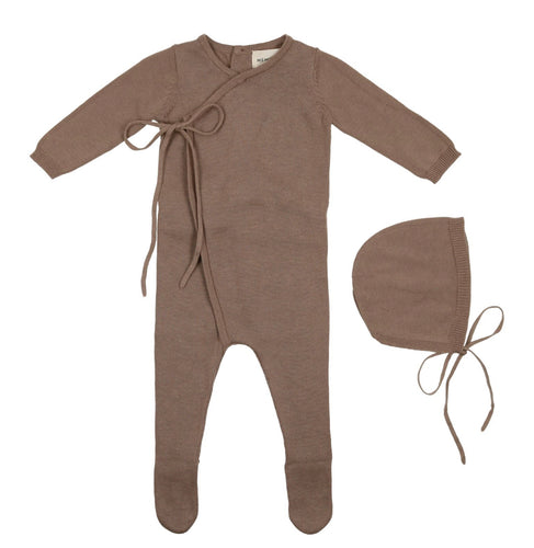 Knit Wrap Footie & Bonnet-Mink