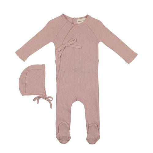 Pointelle Kimono Wrap & Bonnet - Rose