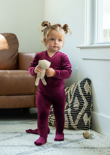Cuddle & Coo Velour Tracksuit Wine Footie