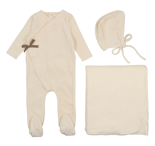 Velour Brown Ribbon Set-Cream