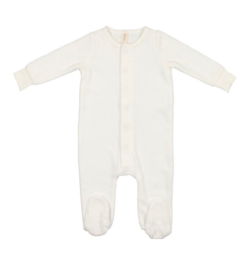 Velour Ribbed Logo Footie-White