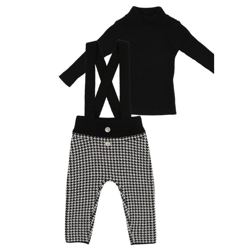 Houndstooth Knit Overall Set