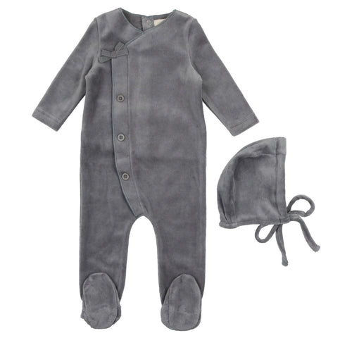 Sea Blue Velour Kimono Footie & Bonnet