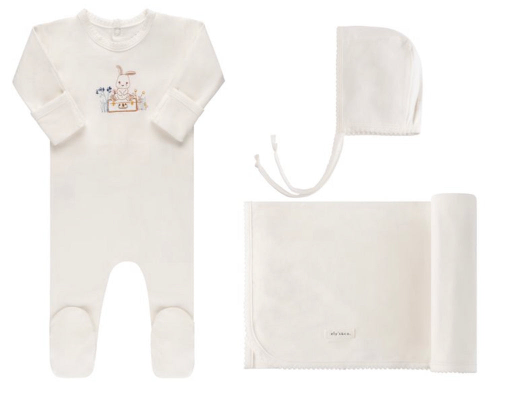 Jersey Cotton Embroidered Bunny Set