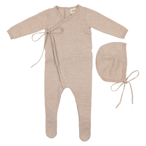 Mema Knits Oatmeal Knit Footie + Bonnet
