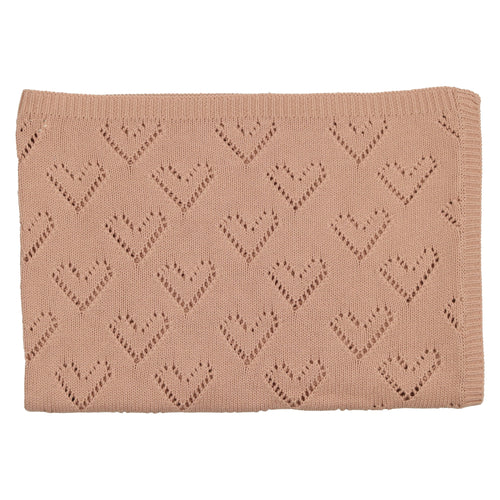 Mema Knits Heart Pointelle Blanket Pink
