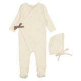 Mema Knits Cream Contrast Footie + Bonnet