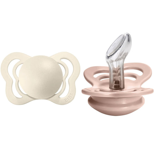 Bibs Pacifier Couture Silicone 2 Pk Ivory/ Blush size 1 - 0-6m