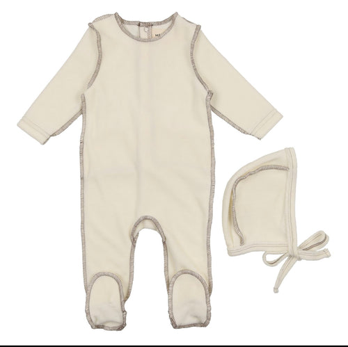 Mink/Cream Edge Footie & Bonnet
