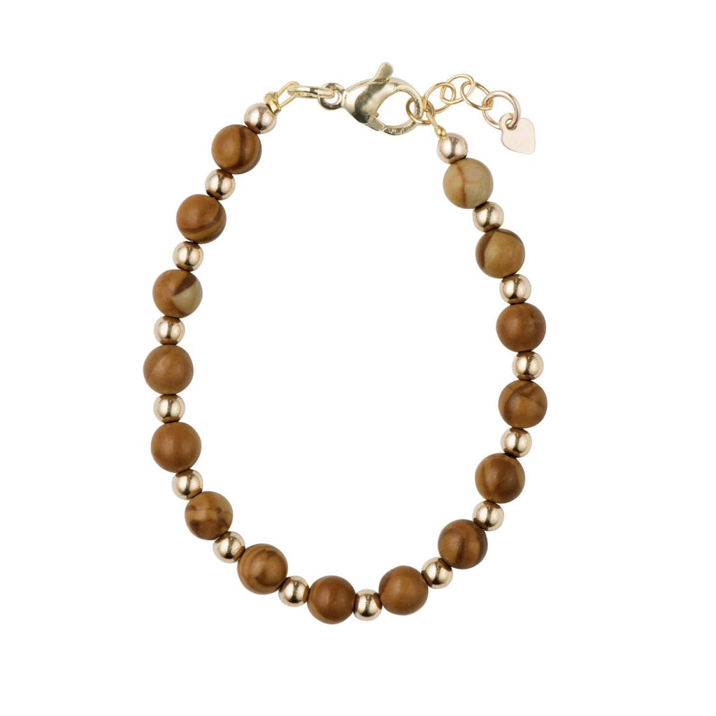 Wood Grain Stone With Gold Beads