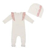 White Shoulder Ruffle Footie & Beanie