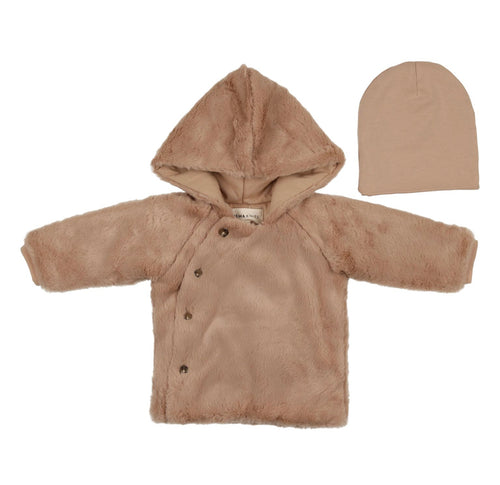Mema Knits Fur Jacket & Beanie -Oatmeal