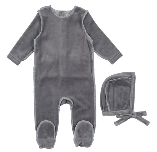 Sea Blue/Pearl Blue Outline Footie & Bonnet