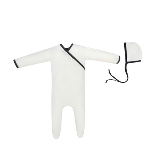 Velour Ivory and Black Wrap Footie & Bonnet