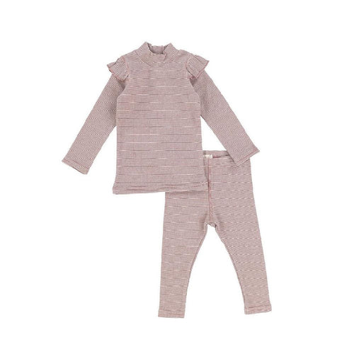 Mauve/White Mini Stripe Ruffle Set