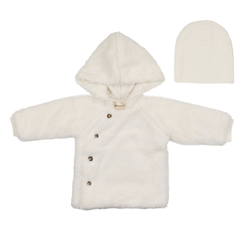 Mema Knits Winter White Fur Jacket & Beanie