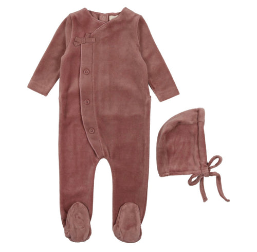 Velour Kimono Footie & Bonnet Clay
