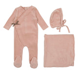 Velour Brown Ribbon Set Old Rose