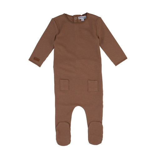 Two Pocket Rib Footie- Coffee