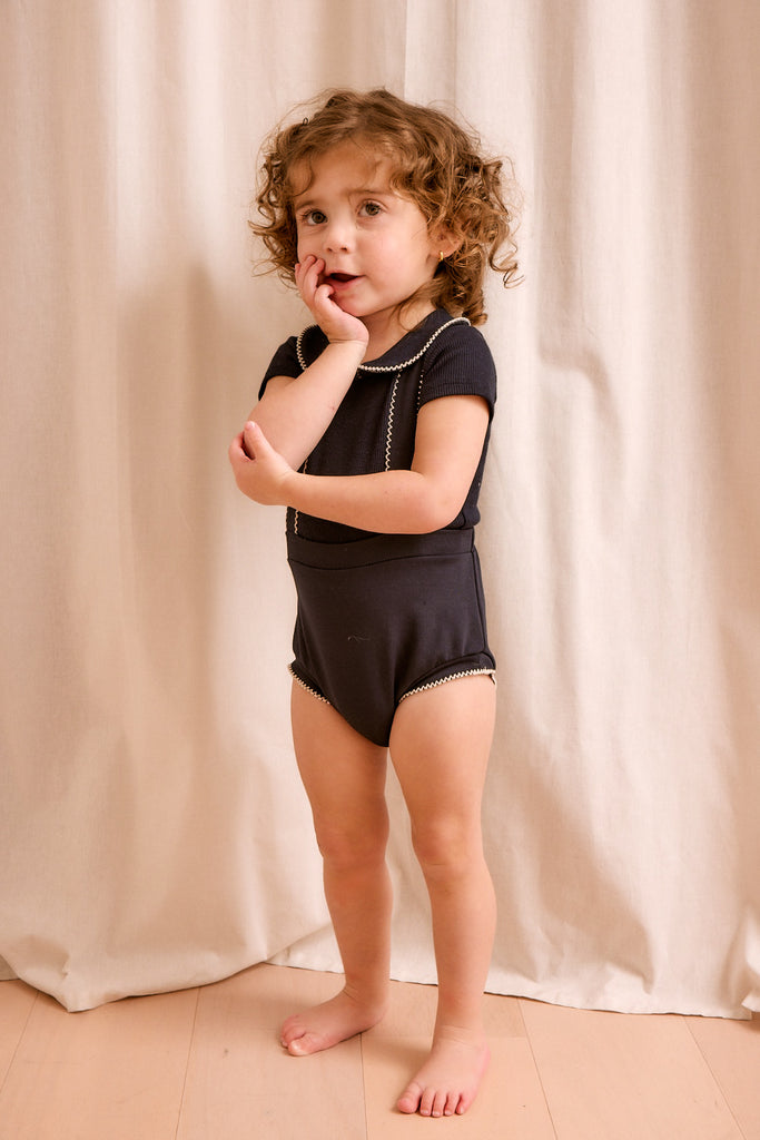 Little Parni Milano Baby Set- Navy Bloomers With Suspenders
