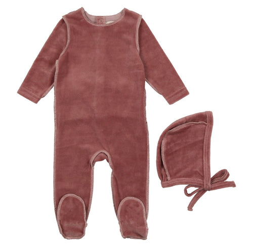 Clay/Pink Outline Footie & Bonnet
