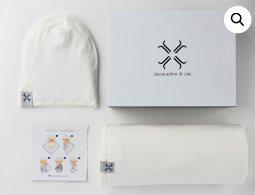 Jacqueline & Jac Beanie & Blanket Set Natural White