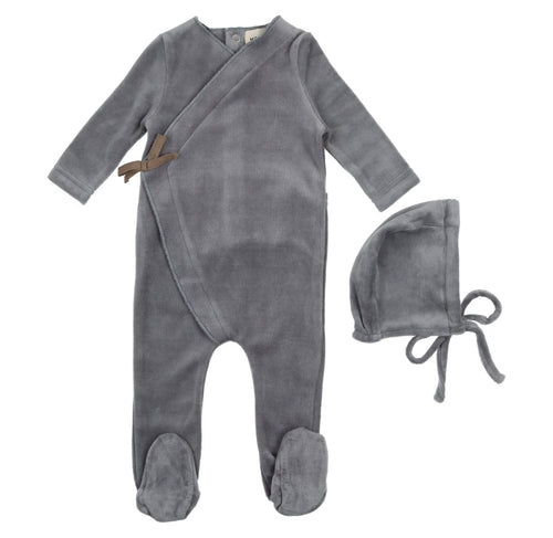 Velour Brown Ribbon Footie & Bonnet