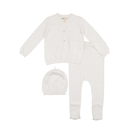 Cream Pointelle Cardigan & Hat Set