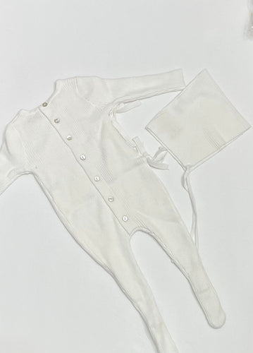 Winter white knit Bow Footie & Bonnet