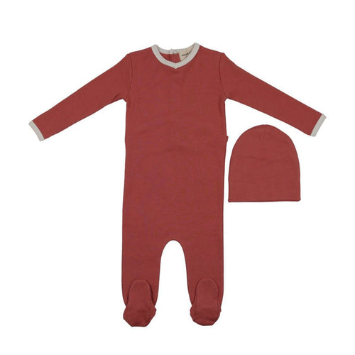 V-Neck Berry Footie With Hat
