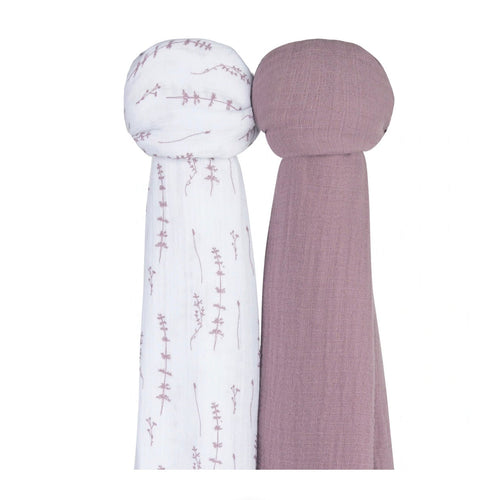 Delicate Leaves & Solid Lavender Swaddle