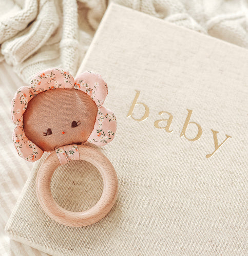 Alimrose Flower Baby Teether Rattle Posy Heart