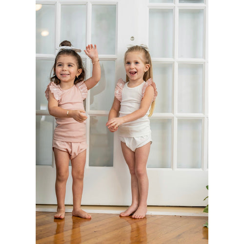 Mauve Shoulder Ruffle Short Set