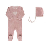 Ely's & Co Mauve Velour Floral Heart Footie