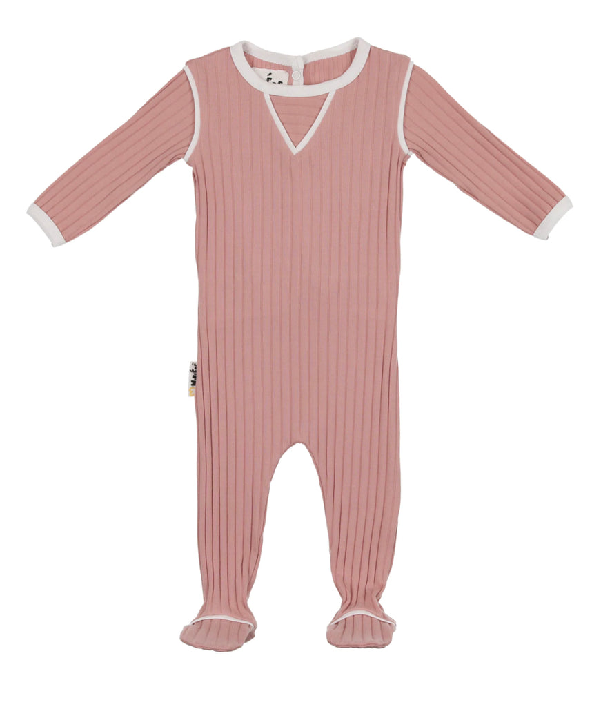Dusty Pink Piped Ribbed Footie