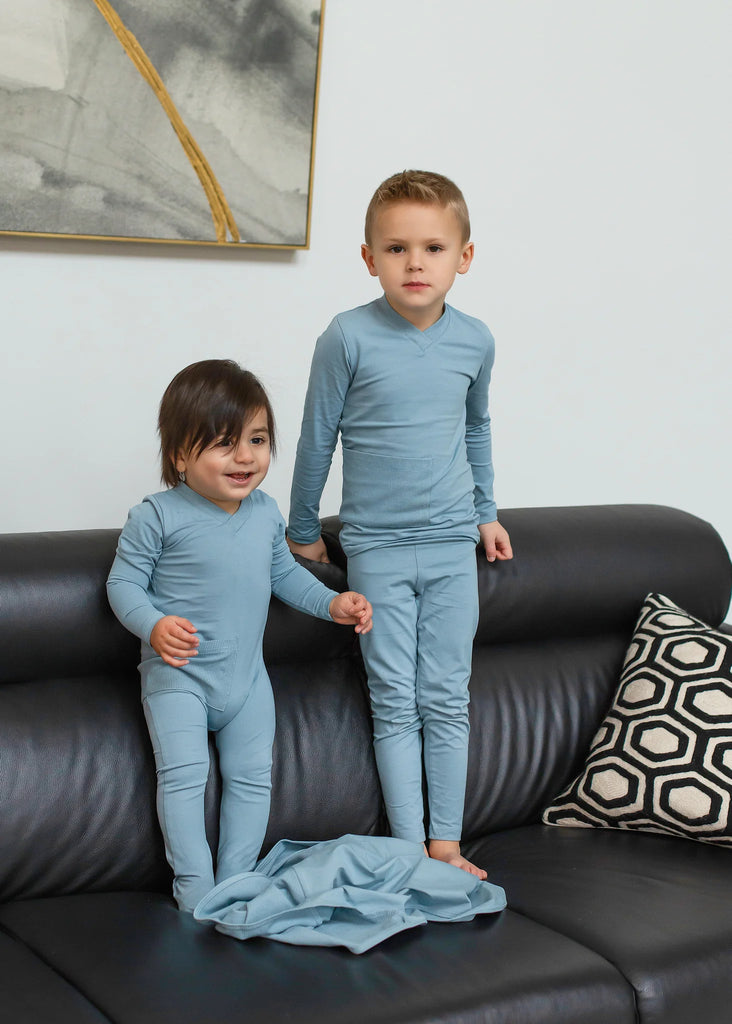 Cuddle & Coo Light Blue Ribbed Pocket Pajamas