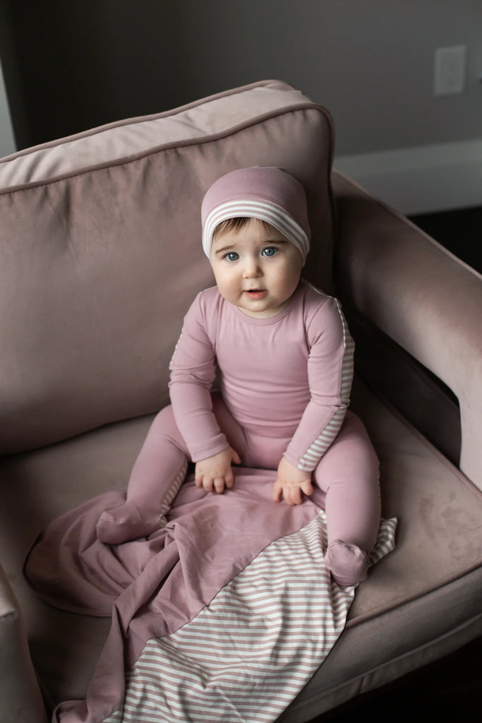Cuddle & Coo Pink Striped Back Stretchie + Beanie