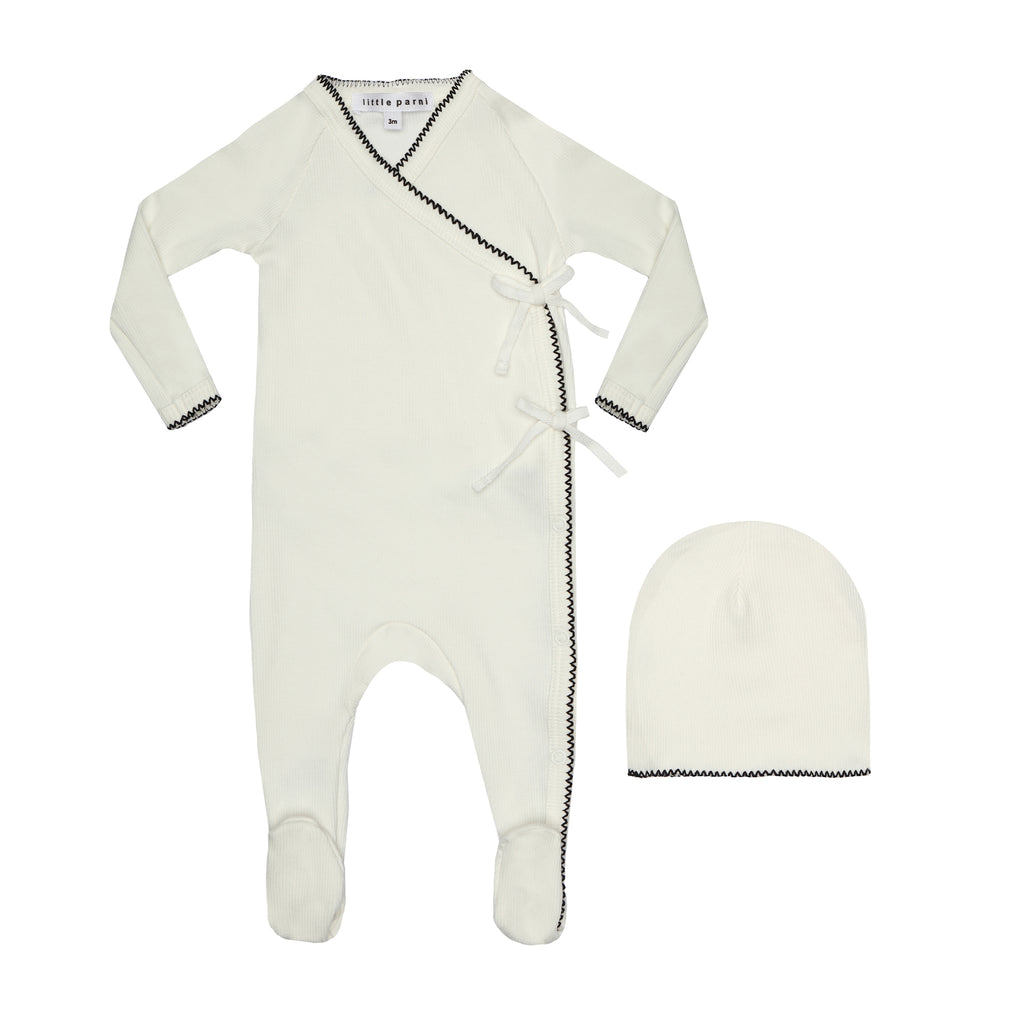 Little Parni Ivory Ribbed Baby Stretchy +Beanie