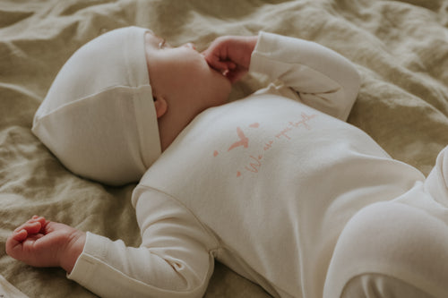 Mema Knits Pink Worded Footie + Beanie