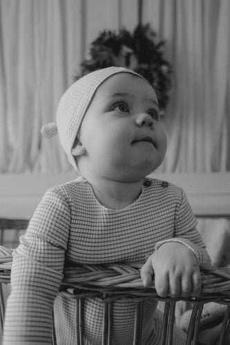 Mema Knits Oatmeal Striped  Footie +Beanie