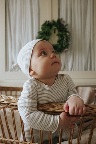 Mema Knits Powdered Blue Striped Footie +Beanie