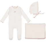 Lil Legs Scallop Edge Layette Set White w/ Rose Trim