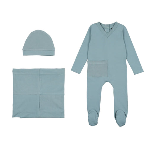 Cuddle & Coo Blue Ribbed Pocket Stretchie 3PC Set
