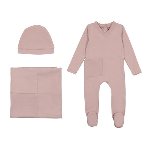 Cuddle & Coo Pink Ribbed pocket Stretchie 3PC Set