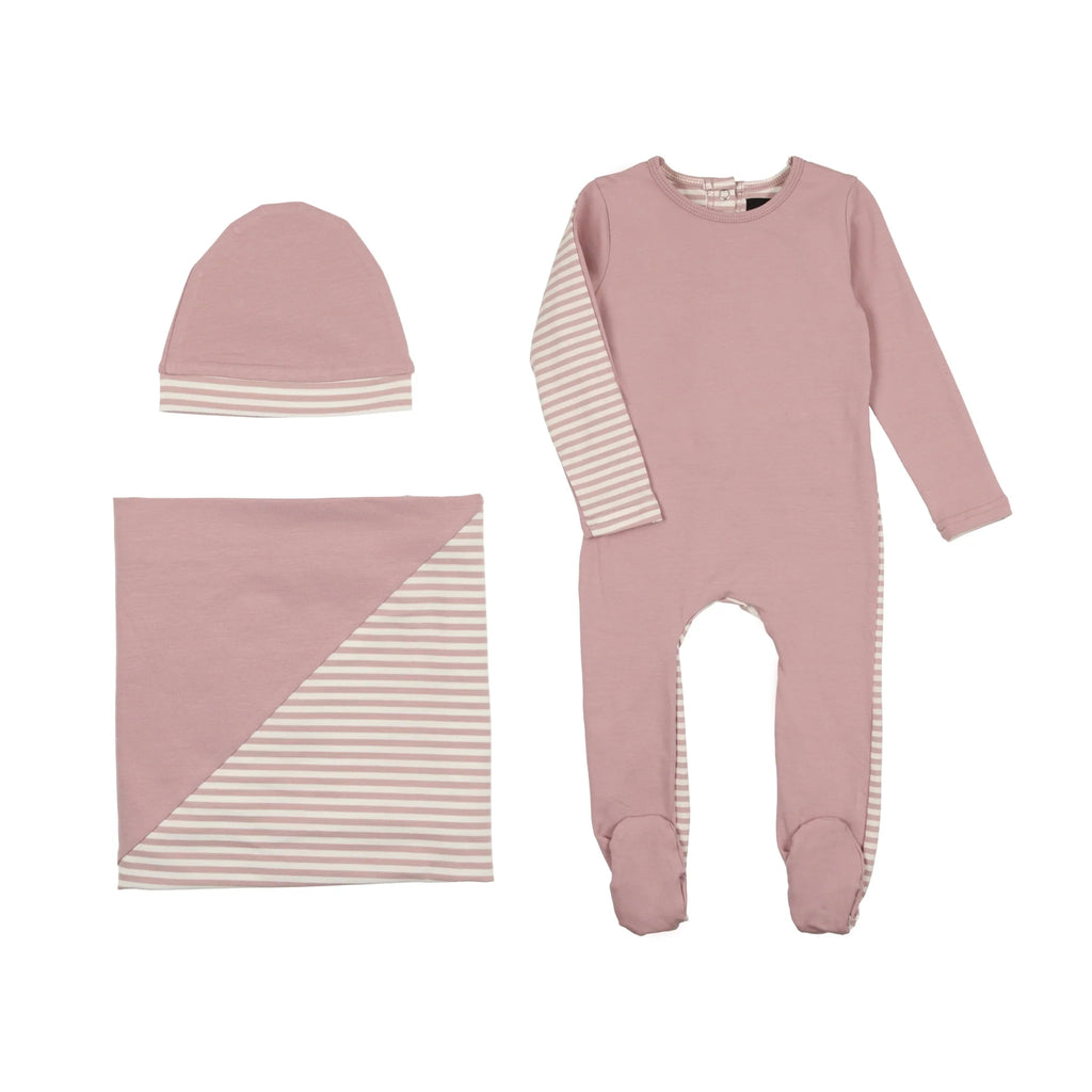 Cuddle & Coo Pink Striped Back Stretchie 3PC Set