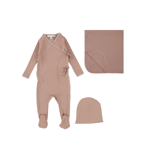 Little Parni Pink 3PC Ribbed Baby Stretchy Set