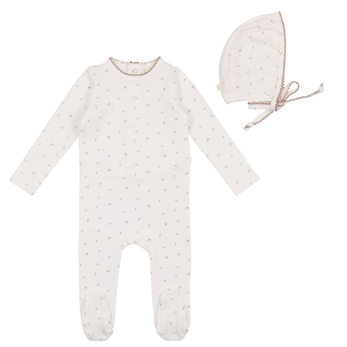 Lilette Taupe Scallop Edge Footie & Hat