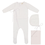 Mema Knits 3 Piece White Knit Footie +Bonnet Set