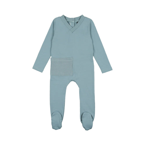 Cuddle & Coo Blue Ribbed Pocket Stretchie + Beanie